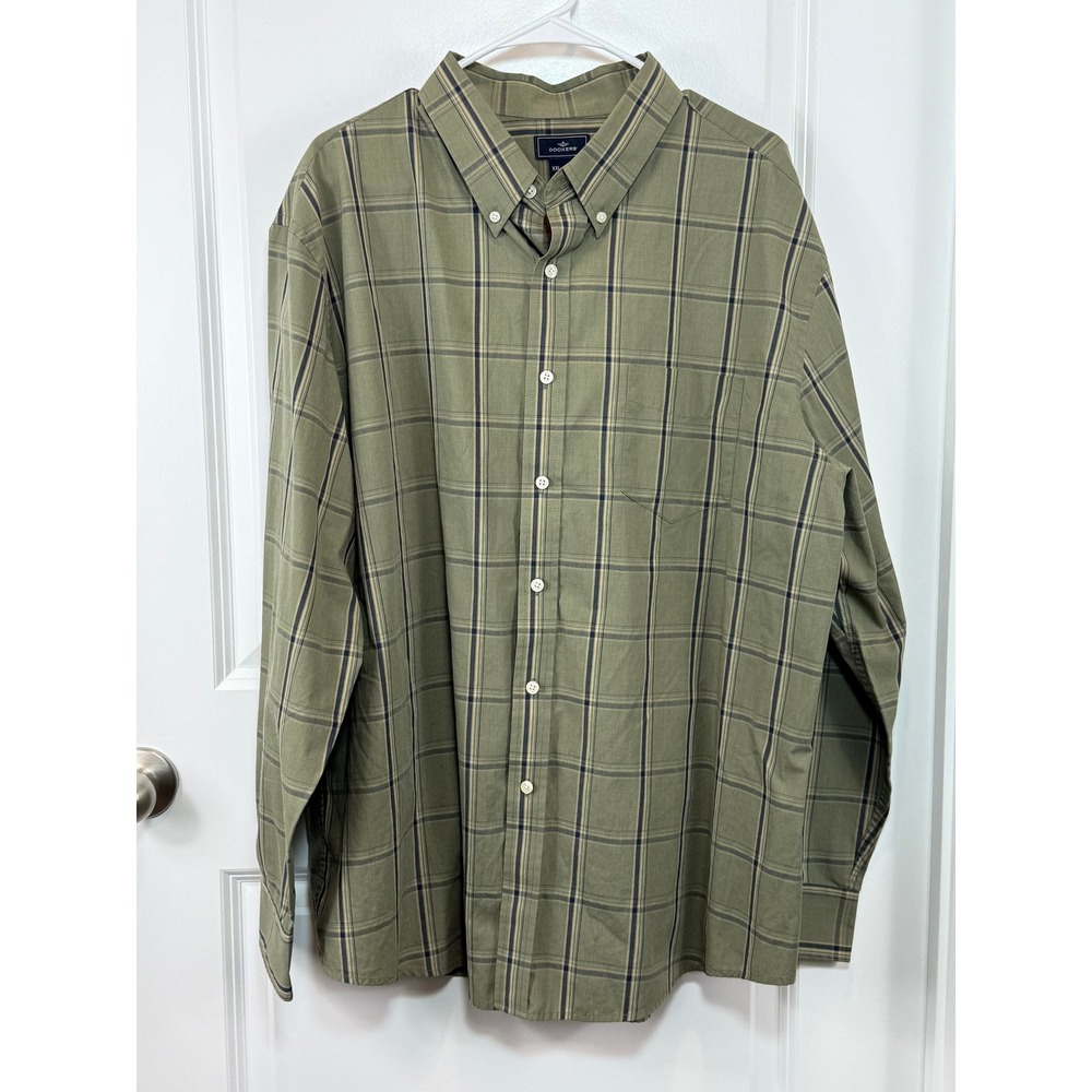 VTG Dockers Mens XXL Plaid Button Down Shirt Olive Green Dad‎ Vintage Academia
